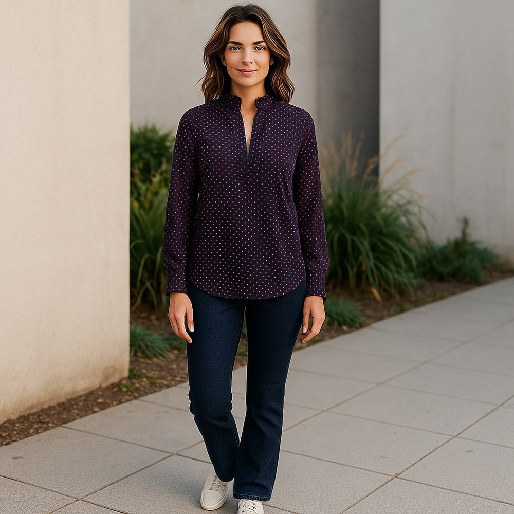 J crew NWT Navy and coral polka dot Blouse